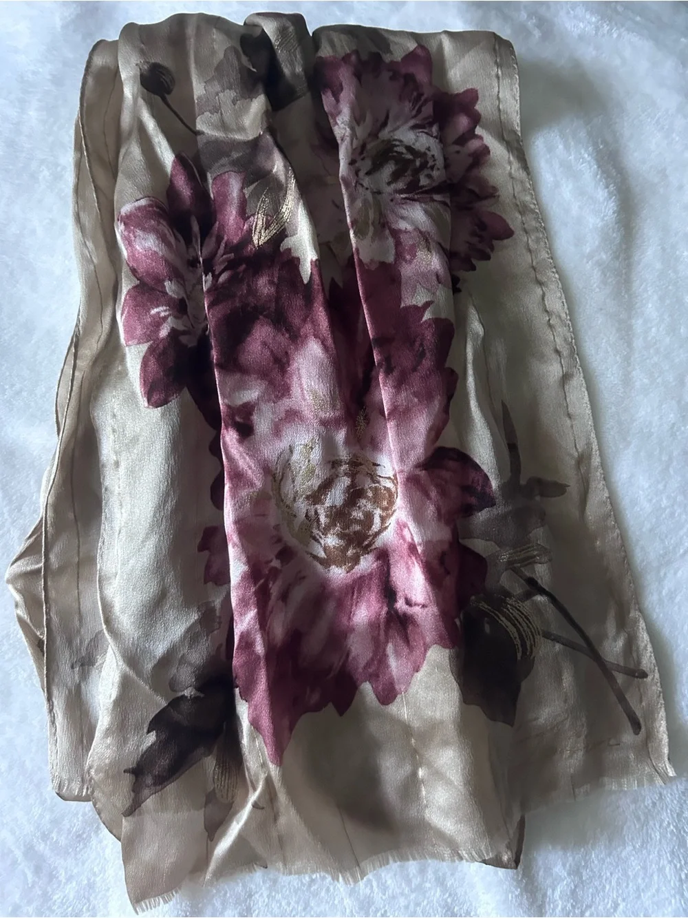 Ralph Lauren 100% Silk Floral Scarf in Blush & Burgundy Rose